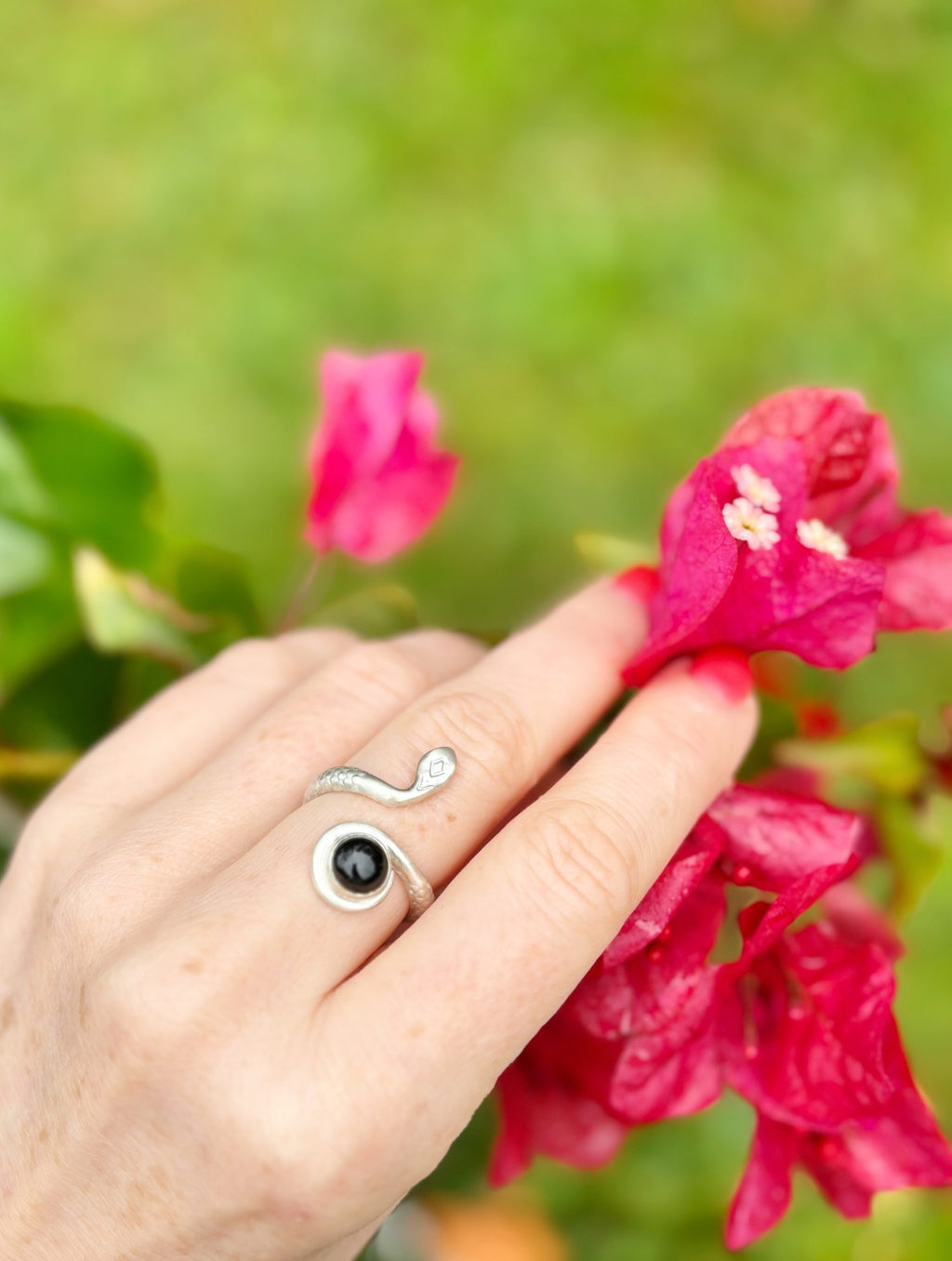 Black Onyx Snake Ring | Solid Sterling Silver Jewellery image 2