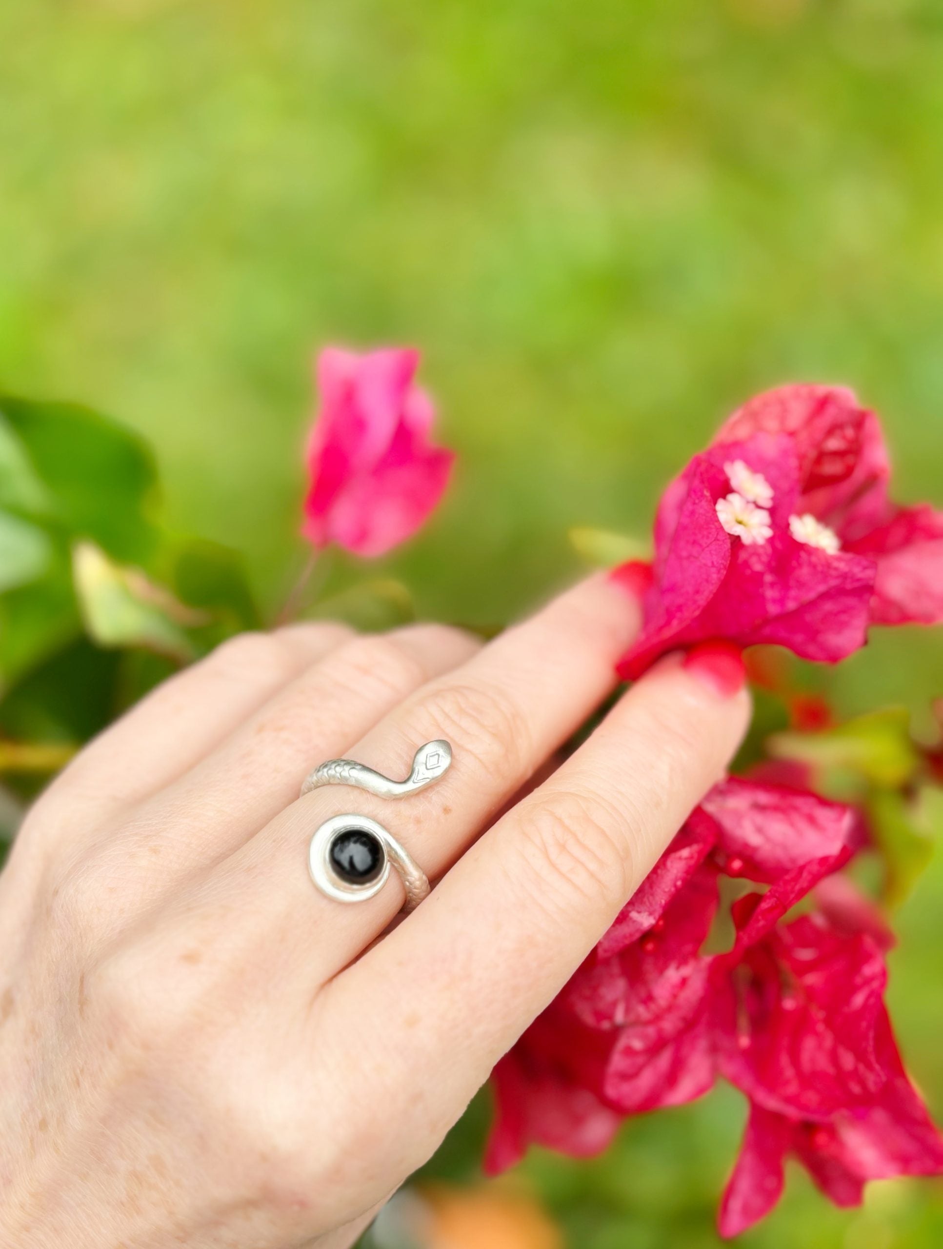 Black Onyx Snake Ring | Solid Sterling Silver Jewellery image 2
