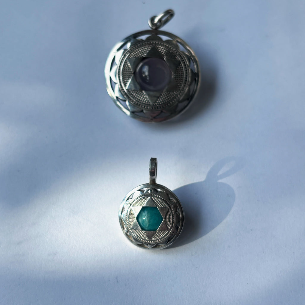 Amazonite Heart Chakra Pendant | Sterling Silver, 20 mm