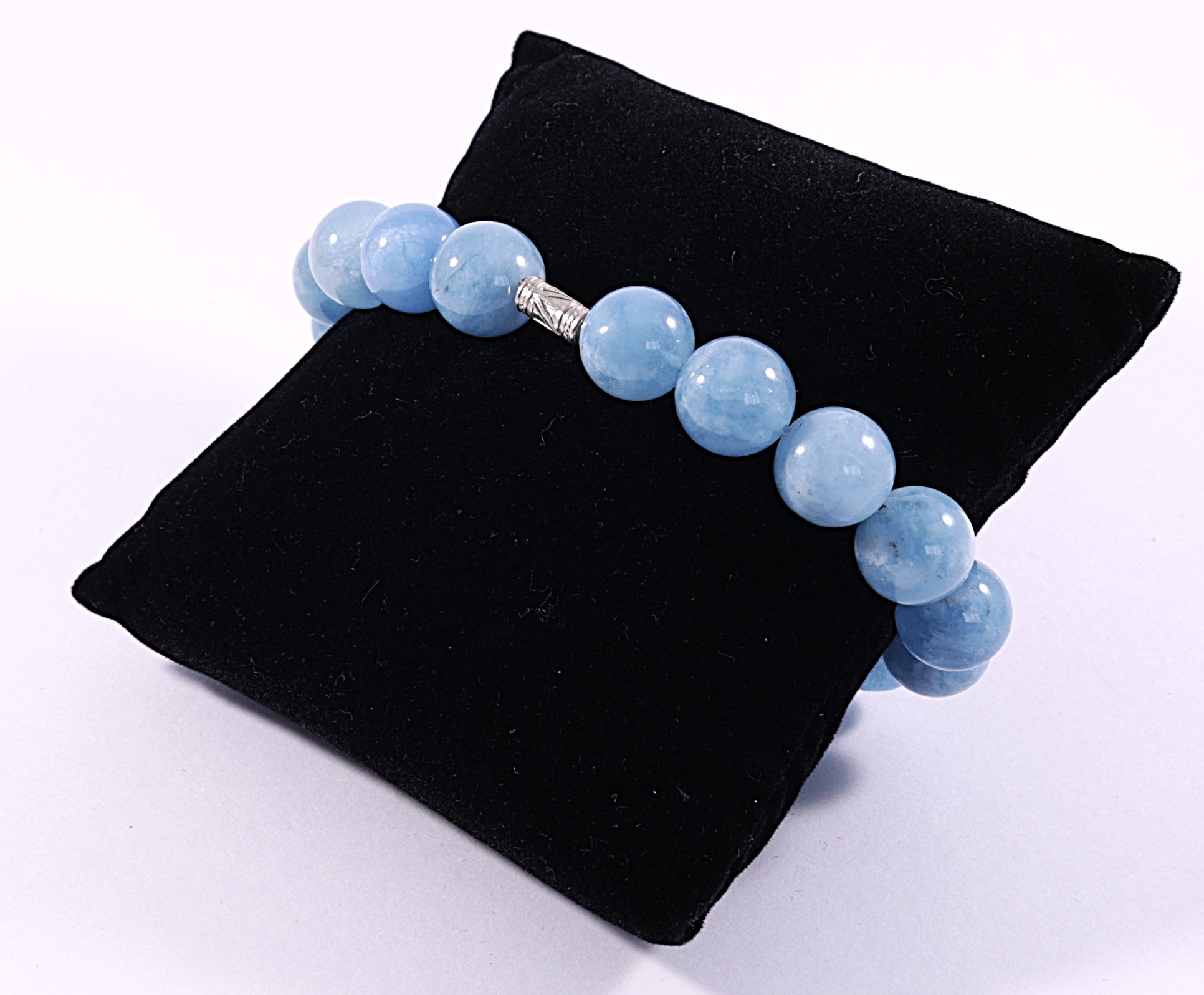 Aquamarine Beaded Bracelet: Sterling Silver Water Symbol, Calming Gemstone image 3