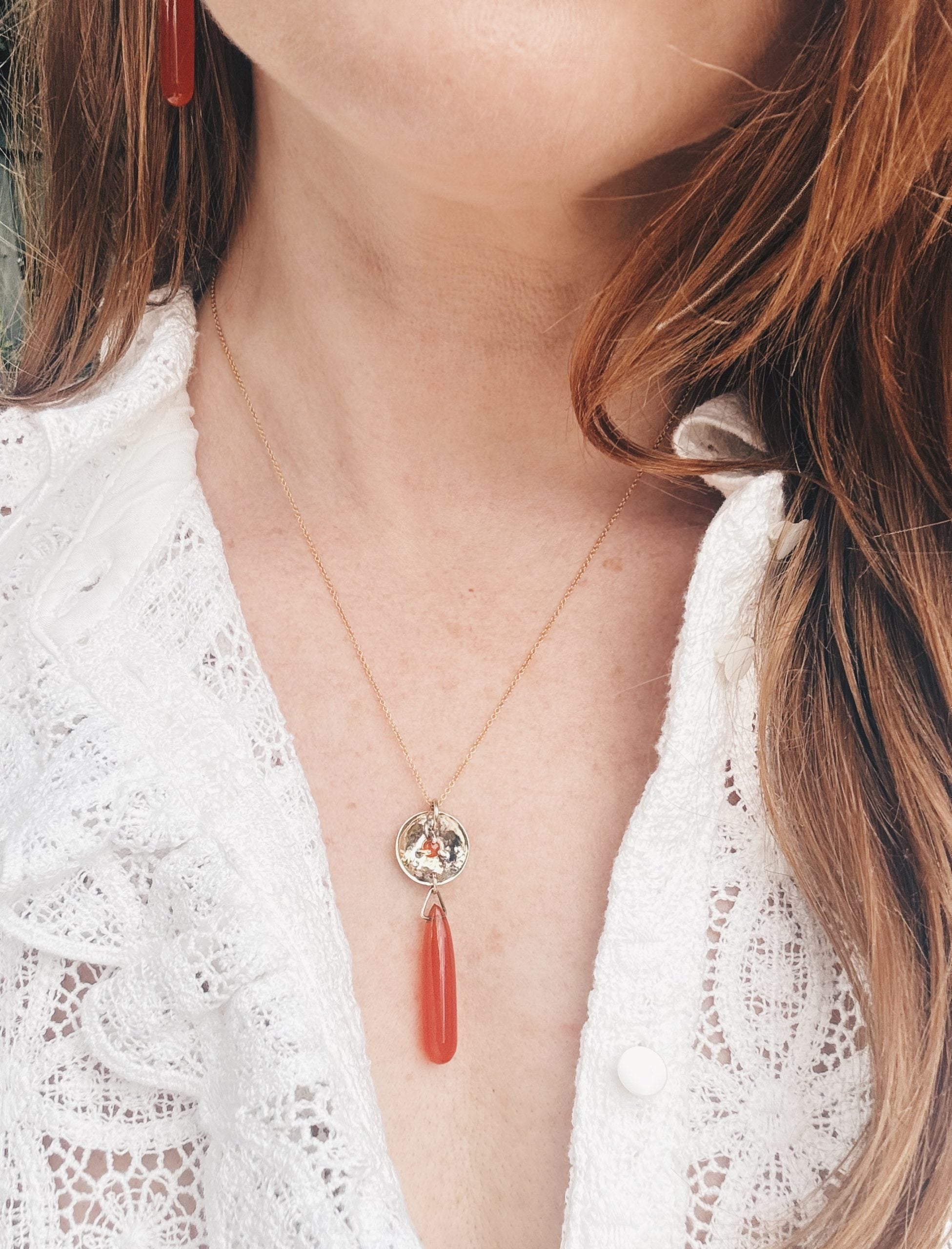Carnelian Brass Pendant Necklace: Boho Sacral Chakra Jewellery image 3