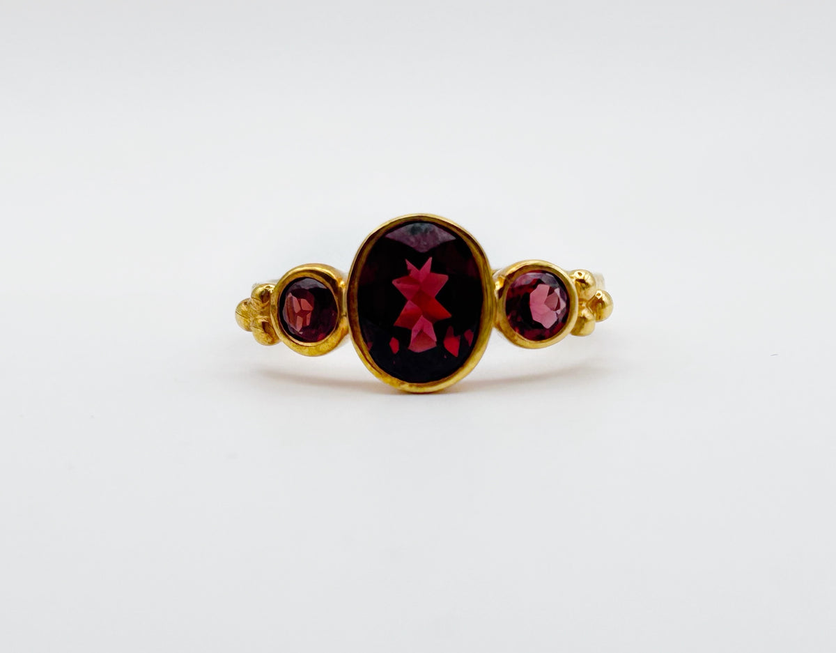 Trinity Echo Garnet Statement Ring | Gold Plated Granulation Heritage Jewellery image 2