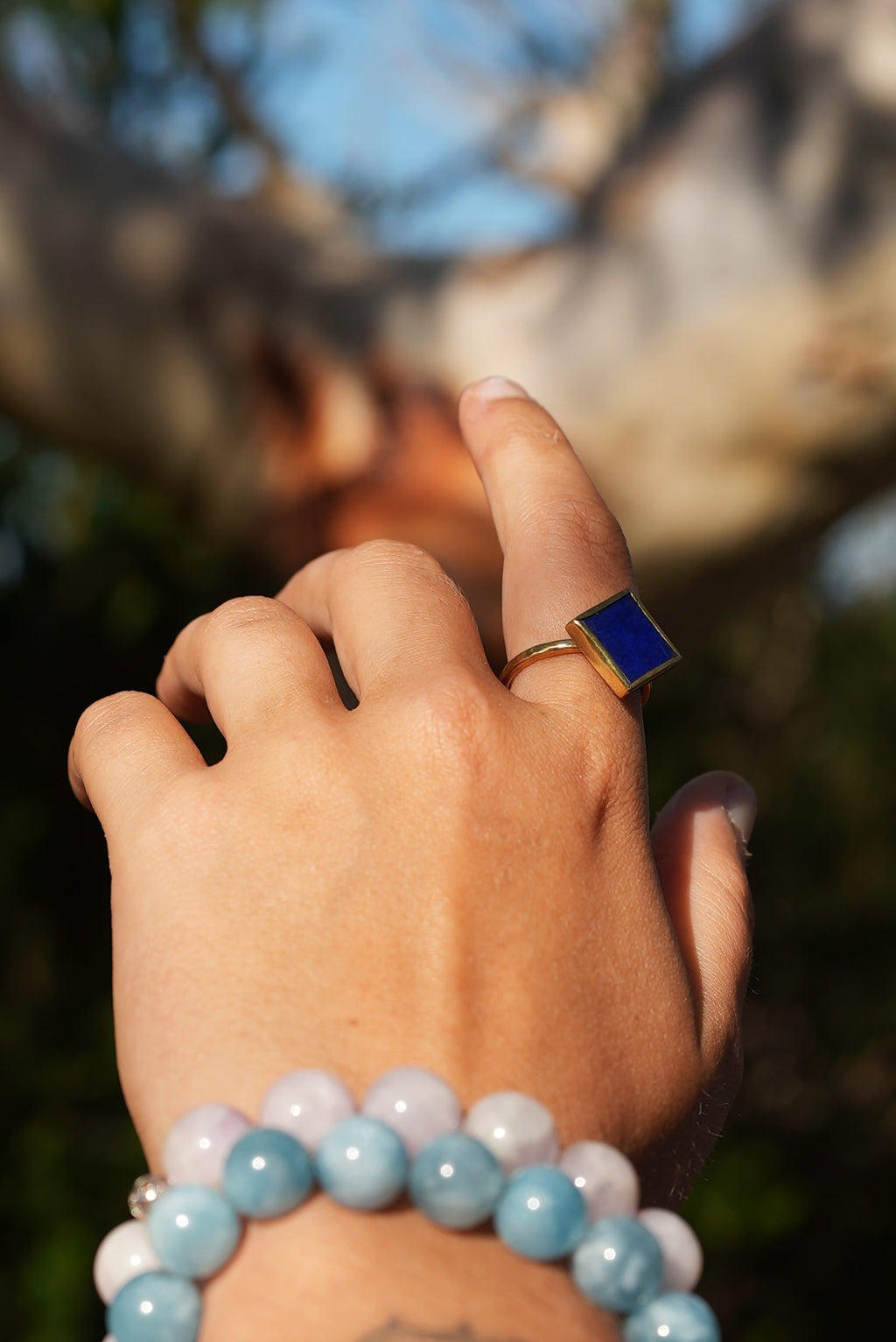 Lapis Lazuli Rhombus Ring in Polished Brass | Sacred Geometry Jewellery Australia image 4