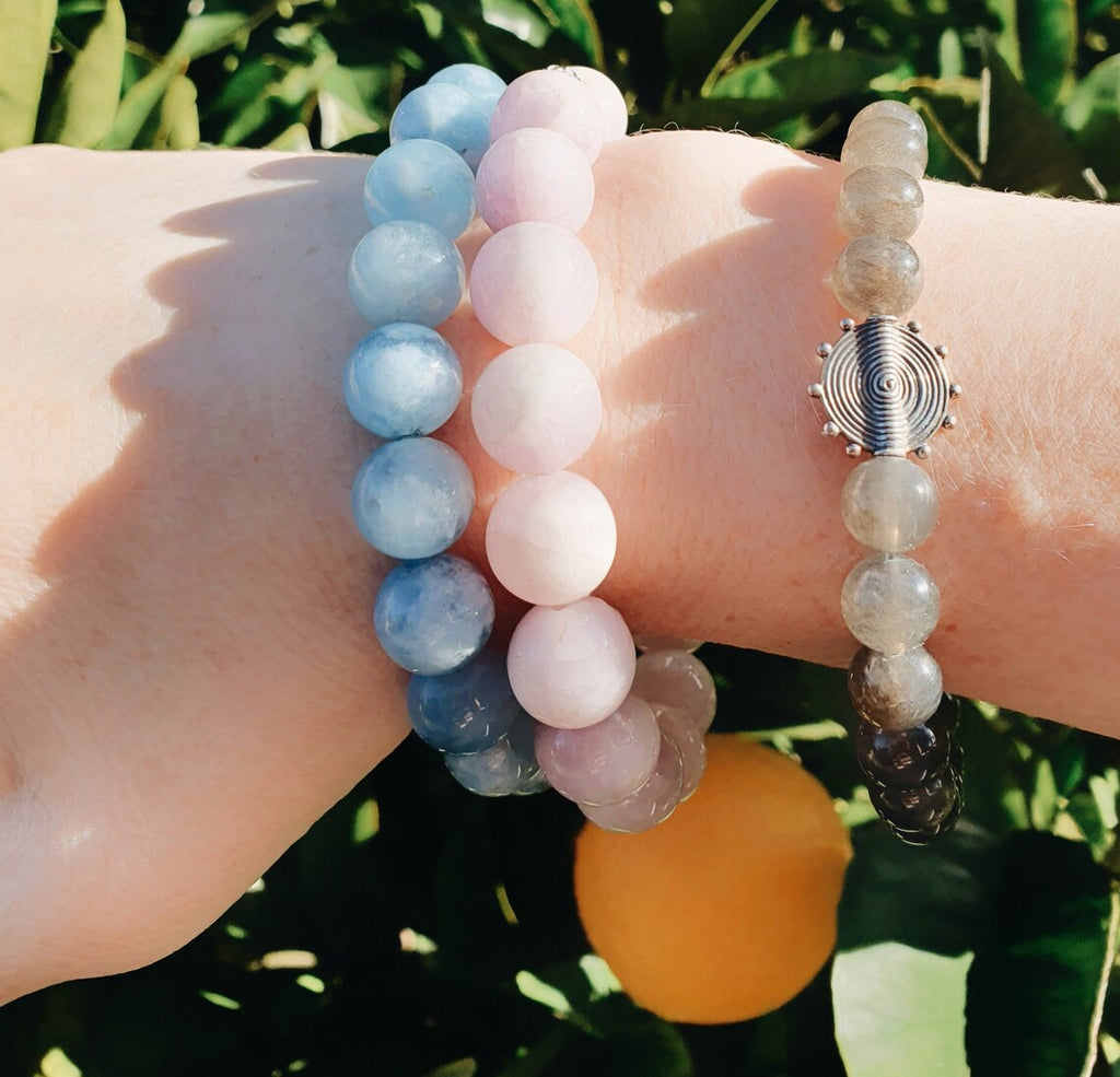 Aquamarine Beaded Bracelet: Sterling Silver Water Symbol, Calming Gemstone image 2
