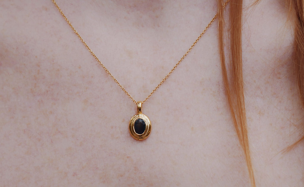 September Birthstone Sapphire Pendant Oval Blue Sapphire in Brass Necklace image 3