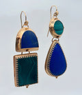 Asymmetrical Malachite & Lapis Lazuli Earrings | Long Statement Gold Plated Jewellery| Twin Realms image 0