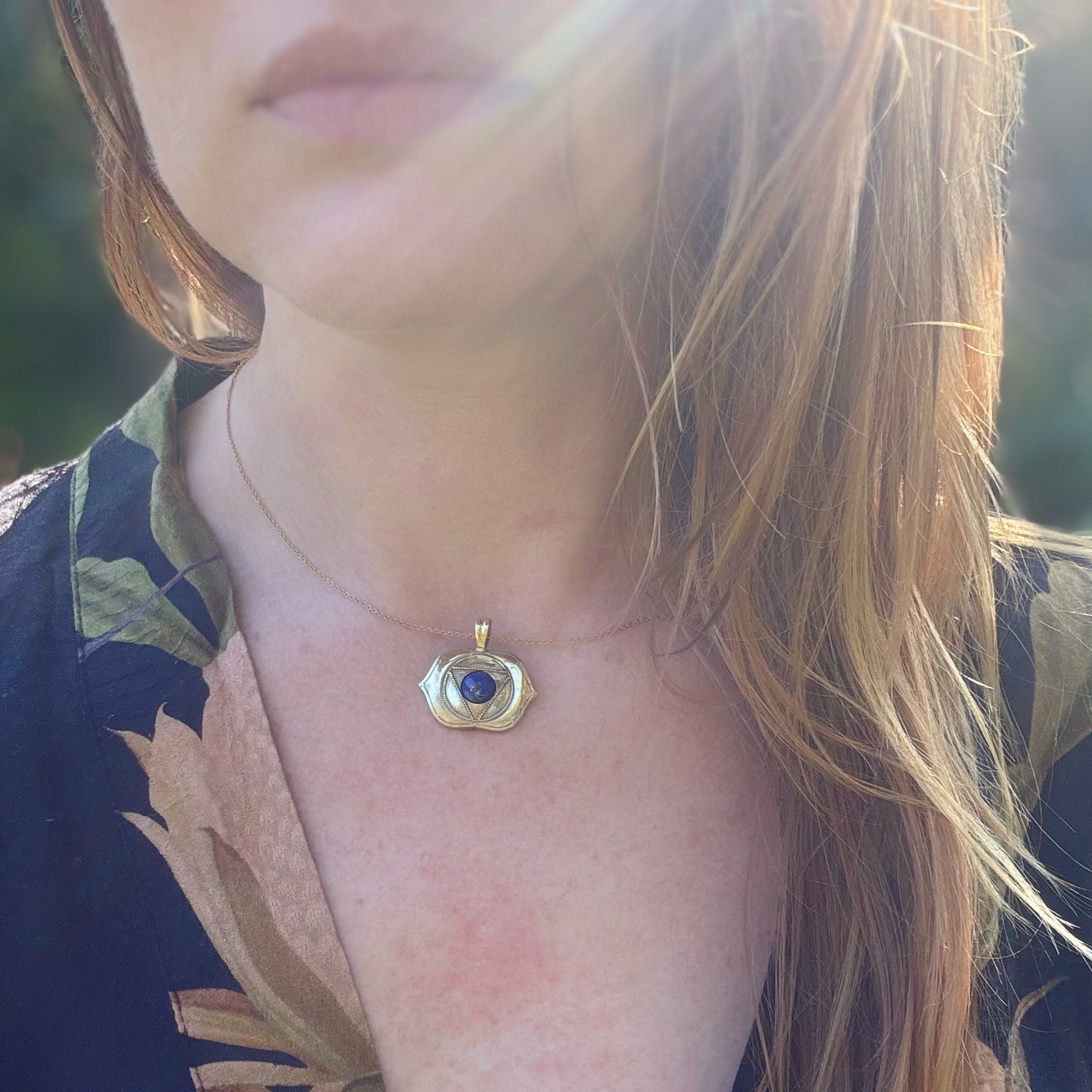 Brass Third Eye Pendant with Lapis Lazuli Handcrafted Chakra Necklace image 3