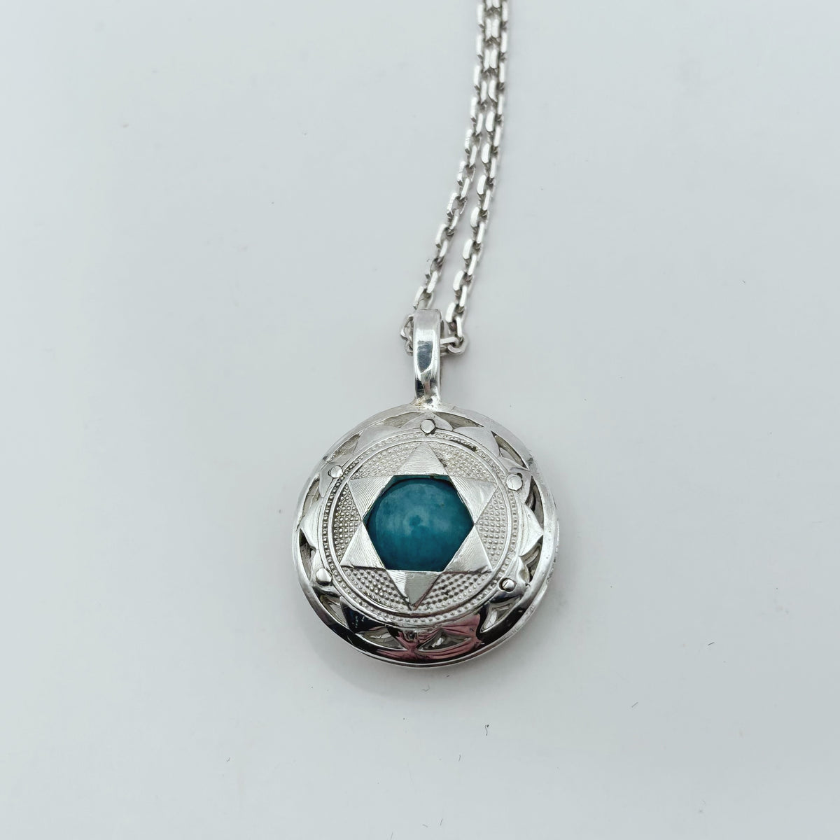 Amazonite Heart Chakra Pendant | Sterling Silver, 20 mm