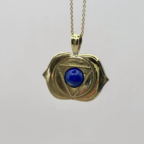 Brass Third Eye Pendant with Lapis Lazuli Handcrafted Chakra Necklace image 0