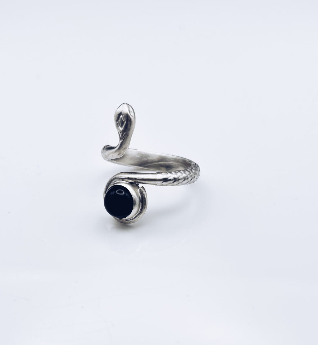 Black Onyx Snake Ring | Solid Sterling Silver Jewellery image 0
