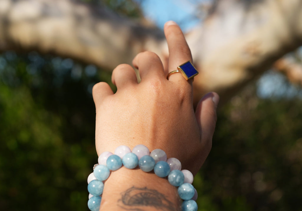 Lapis Lazuli Rhombus Ring in Polished Brass | Sacred Geometry Jewellery Australia image 2