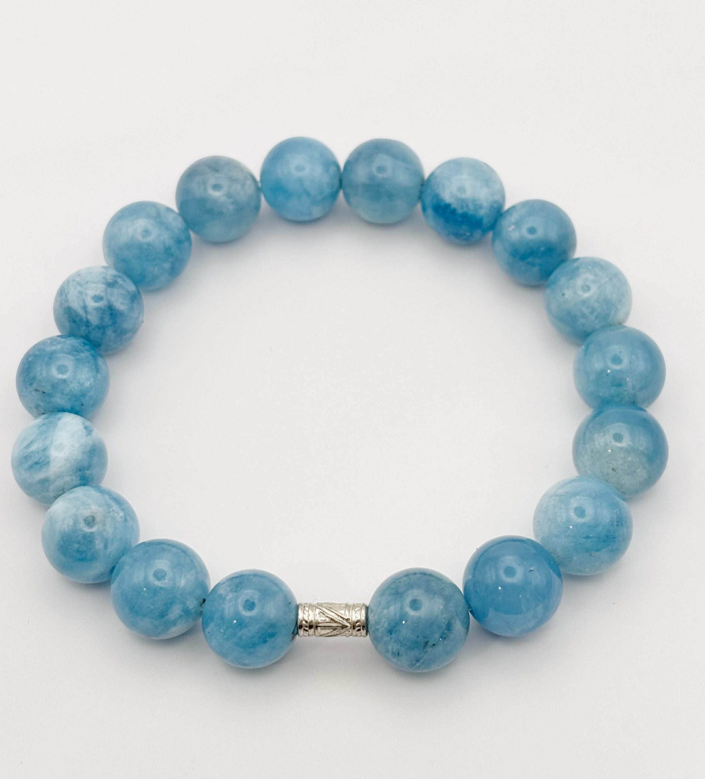 Aquamarine Beaded Bracelet: Sterling Silver Water Symbol, Calming Gemstone image 5