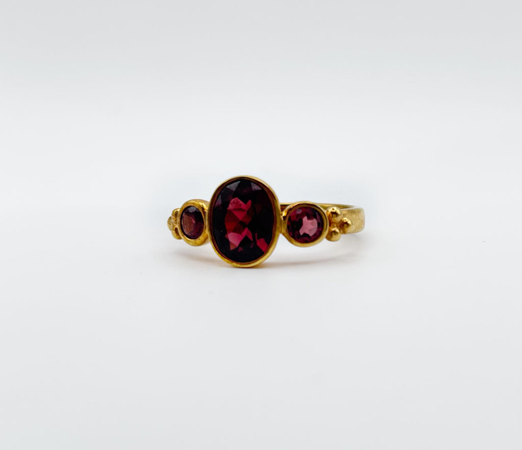 Trinity Echo Garnet Statement Ring | Gold Plated Granulation Heritage Jewellery image 4