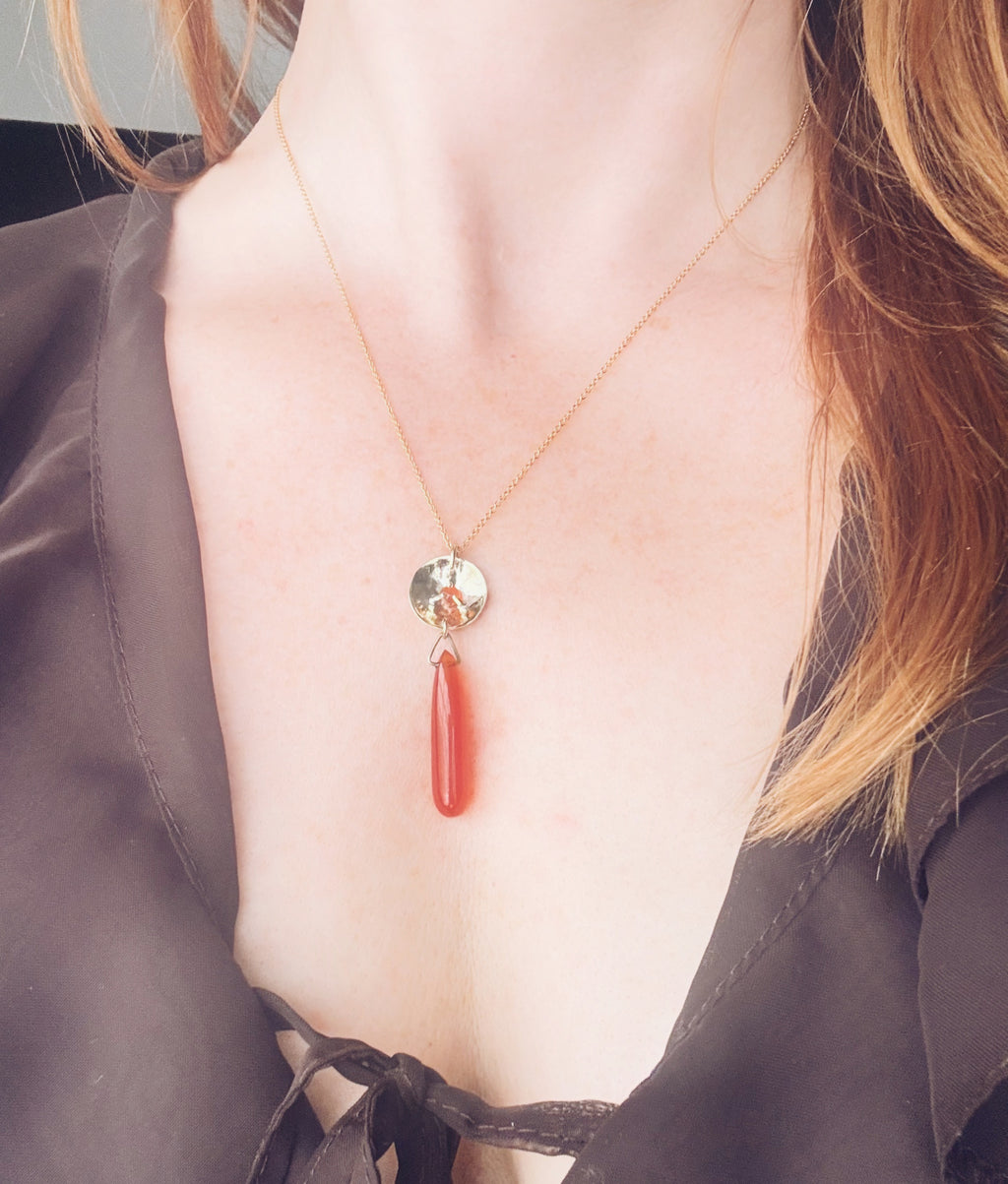 Carnelian Brass Pendant Necklace: Boho Sacral Chakra Jewellery image 1