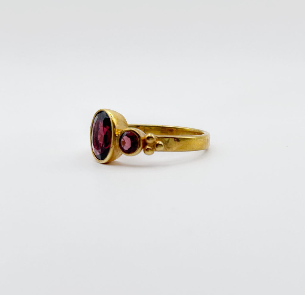 Trinity Echo Garnet Statement Ring | Gold Plated Granulation Heritage Jewellery image 1