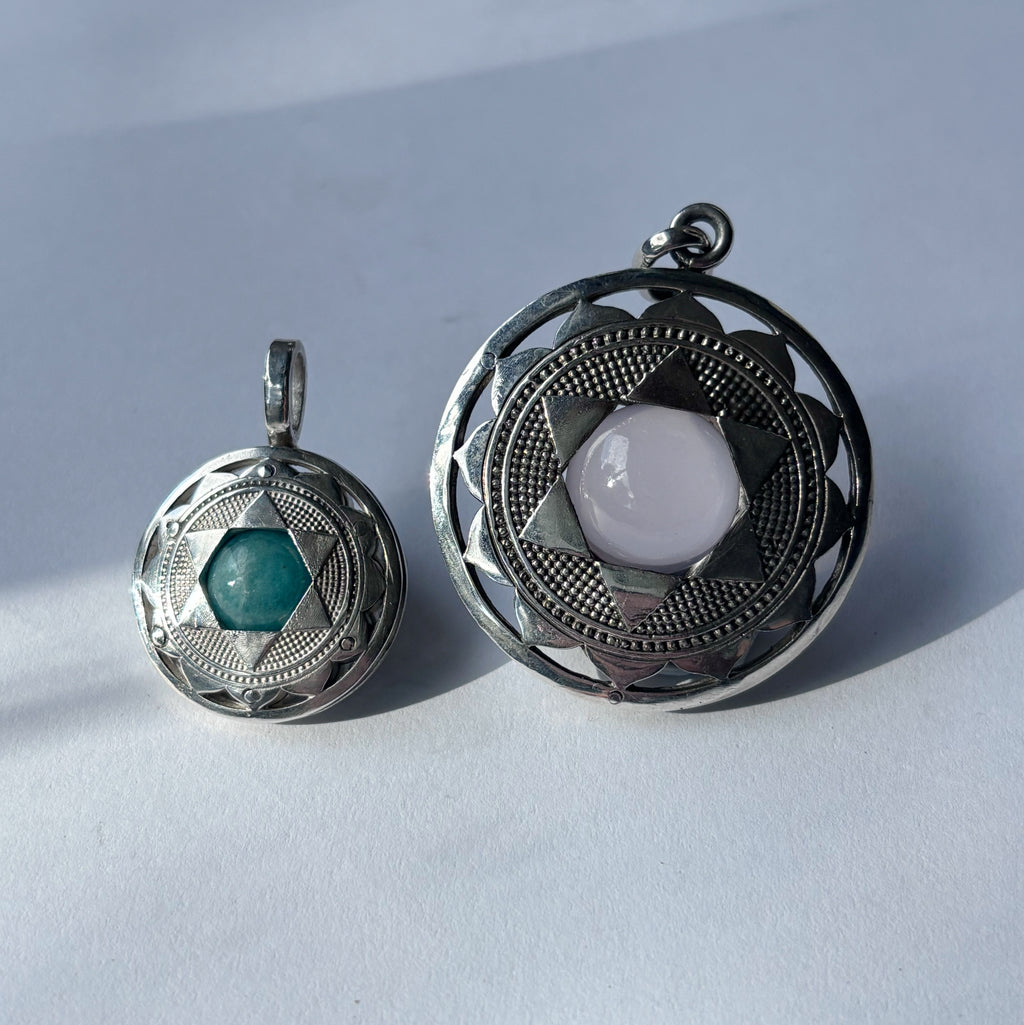 Amazonite Heart Chakra Pendant | Sterling Silver, 20 mm