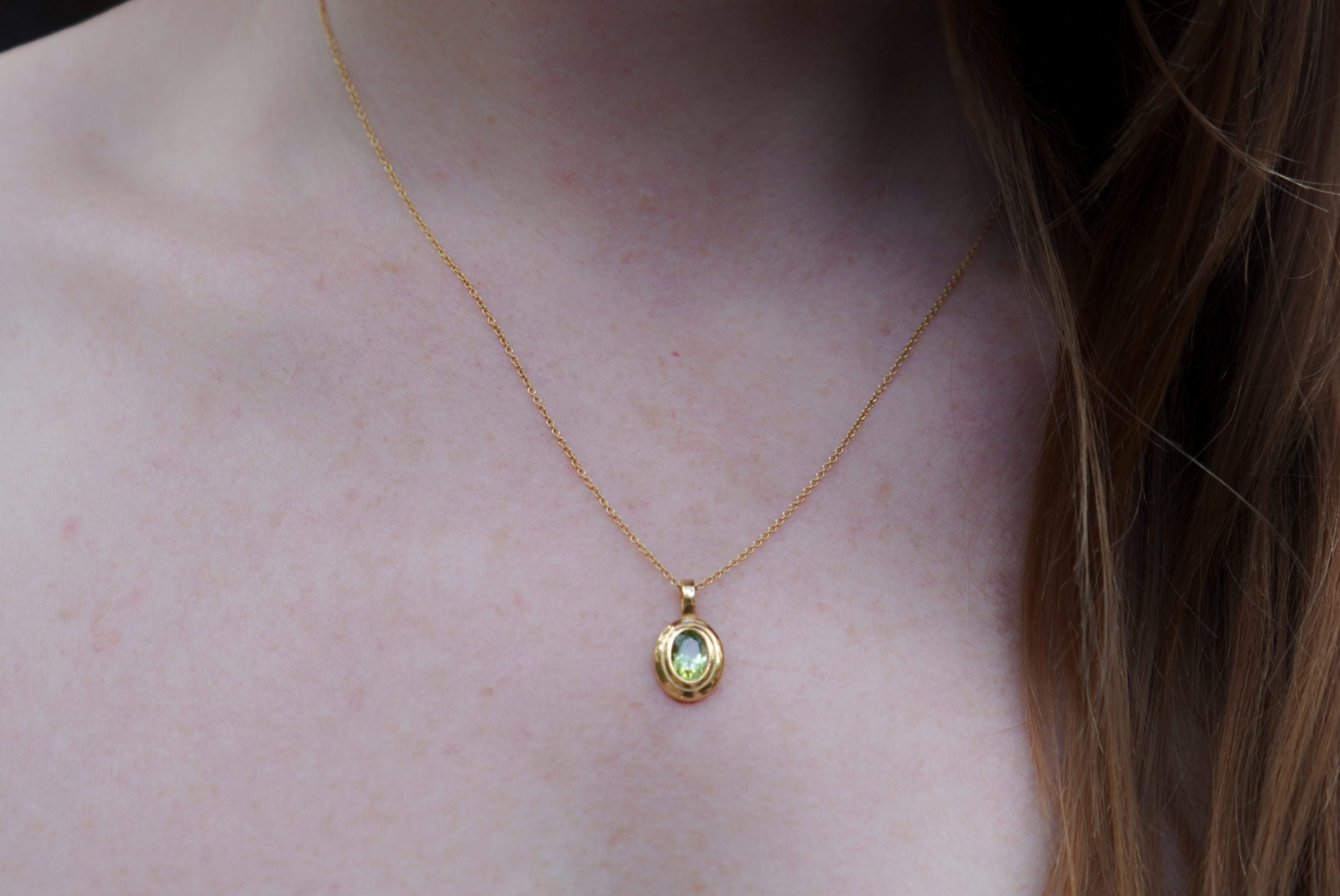 August Birthstone Pendant Gold Brass Peridot Pendant