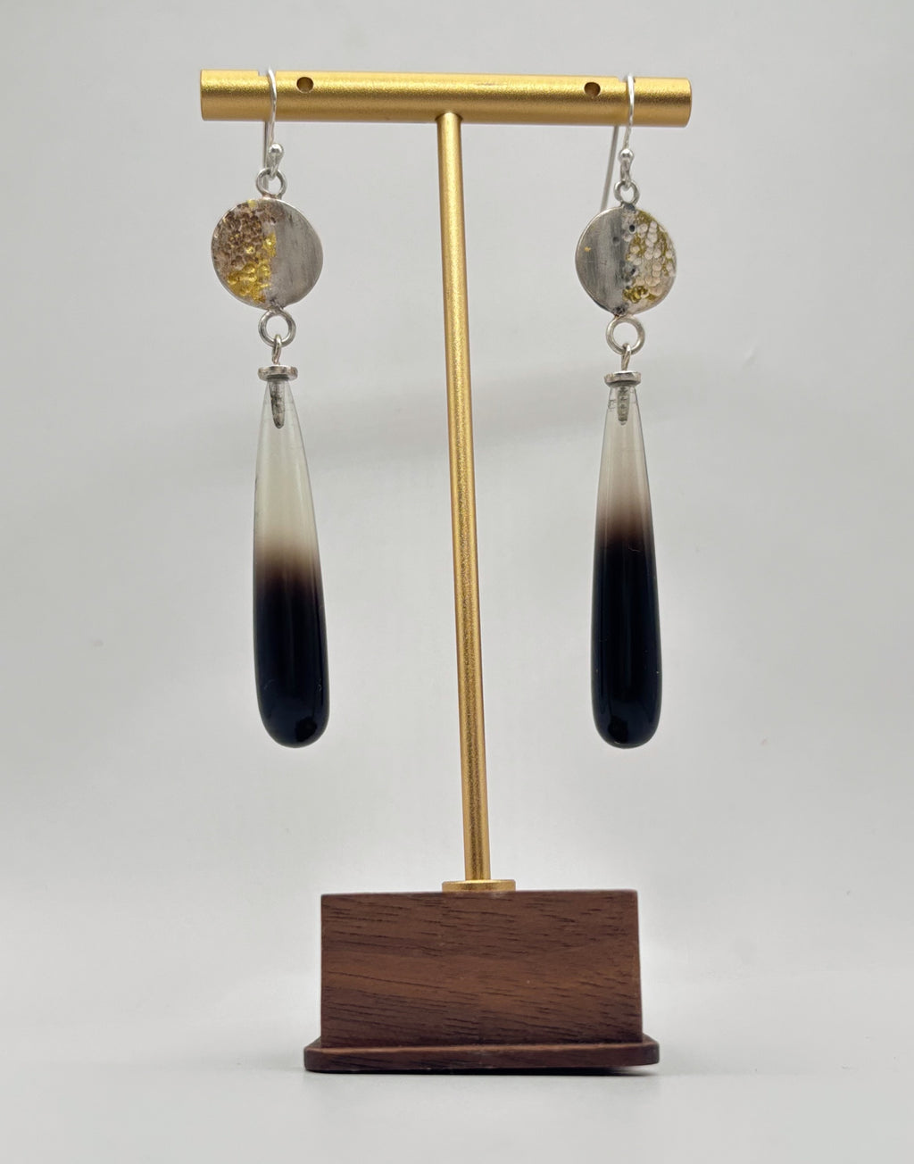Bi-Color Lemon & Smoky Quartz Drop Earrings in Patina Sterling Silver & 24K Gold