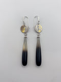 Bi-Color Lemon & Smoky Quartz Drop Earrings in Patina Sterling Silver & 24K Gold