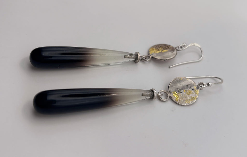 Bi-Color Lemon & Smoky Quartz Drop Earrings in Patina Sterling Silver & 24K Gold