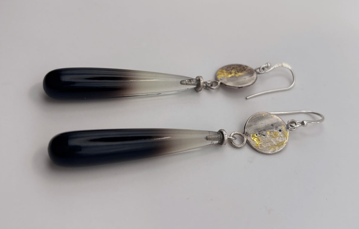 Bi-Color Lemon & Smoky Quartz Drop Earrings in Patina Sterling Silver & 24K Gold