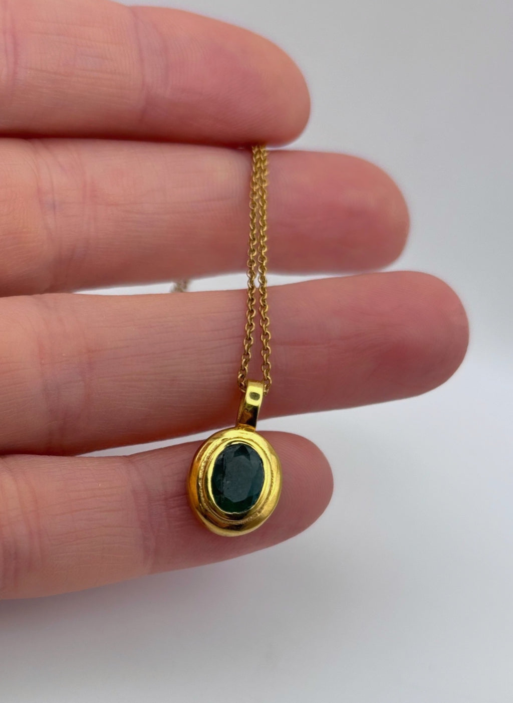 Emerald May Birthstone Pendant in Brass | Handmade Emerald Necklace | Minimalist Crystal Jewellery Australia