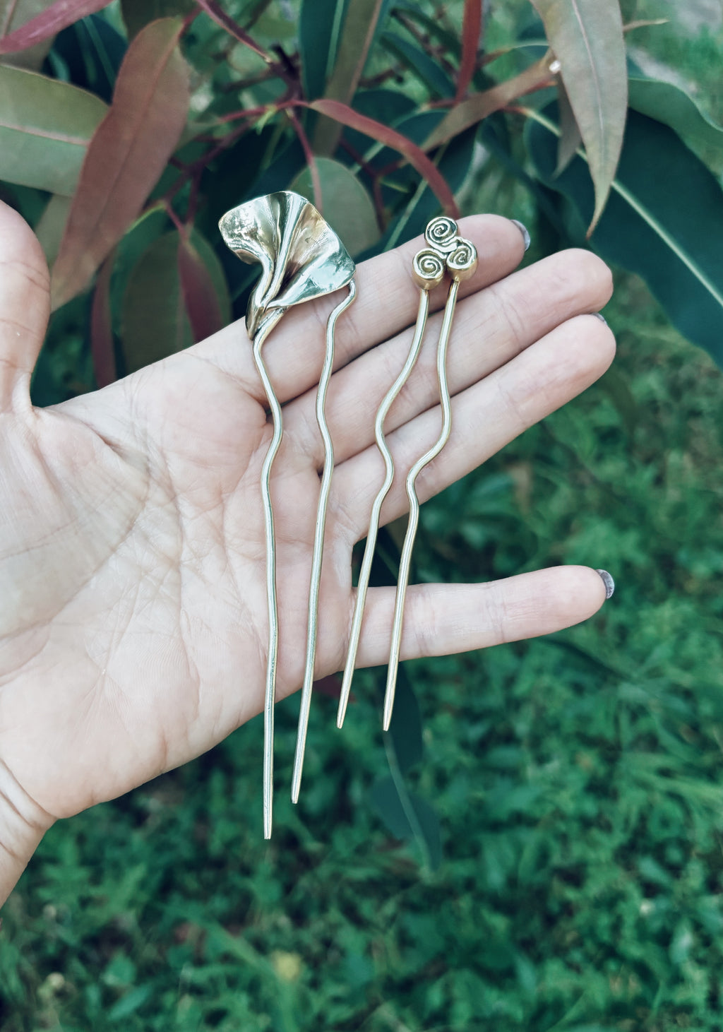 Brass Hair Fork – Ancient Inspired Hair Pin | Handcrafted Minimalist Hair Stick | Medieval Goddess Hair Accessory
