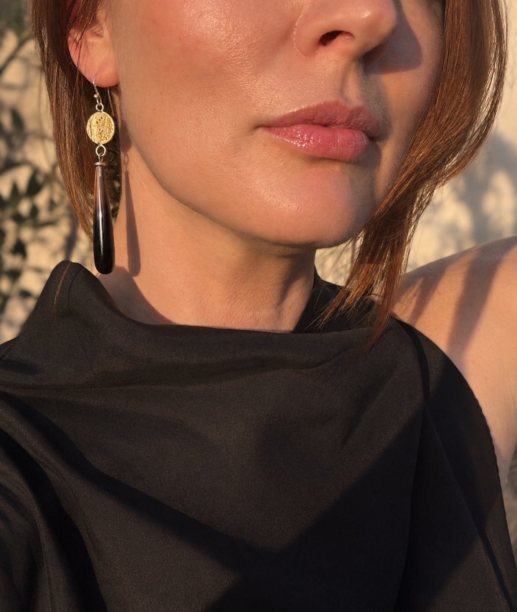 Bi-Color Lemon & Smoky Quartz Drop Earrings in Patina Sterling Silver & 24K Gold