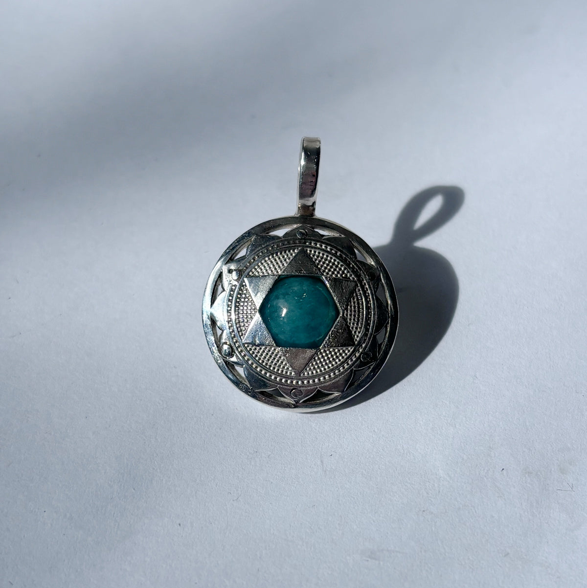 Amazonite Heart Chakra Pendant | Sterling Silver, 20 mm