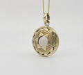 Handmade brass pendant with natural rose quartz crystal, 20 mm heart chakra jewellery, 3D side view