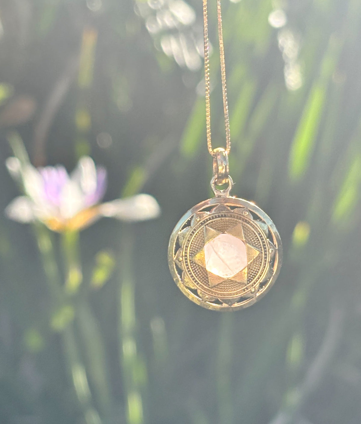 Made-to-Order Rose Quartz Heart Chakra Pendant | Brass