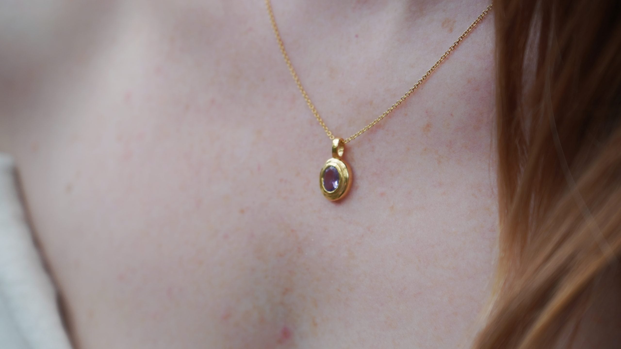 February Birthstone Natural Amethyst Pendant in Polished Brass