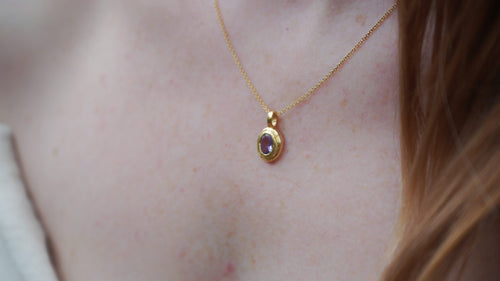 Amethyst February Birthstone Pendant in Brass | Natural Amethyst Necklace | Burkovska Jewellery