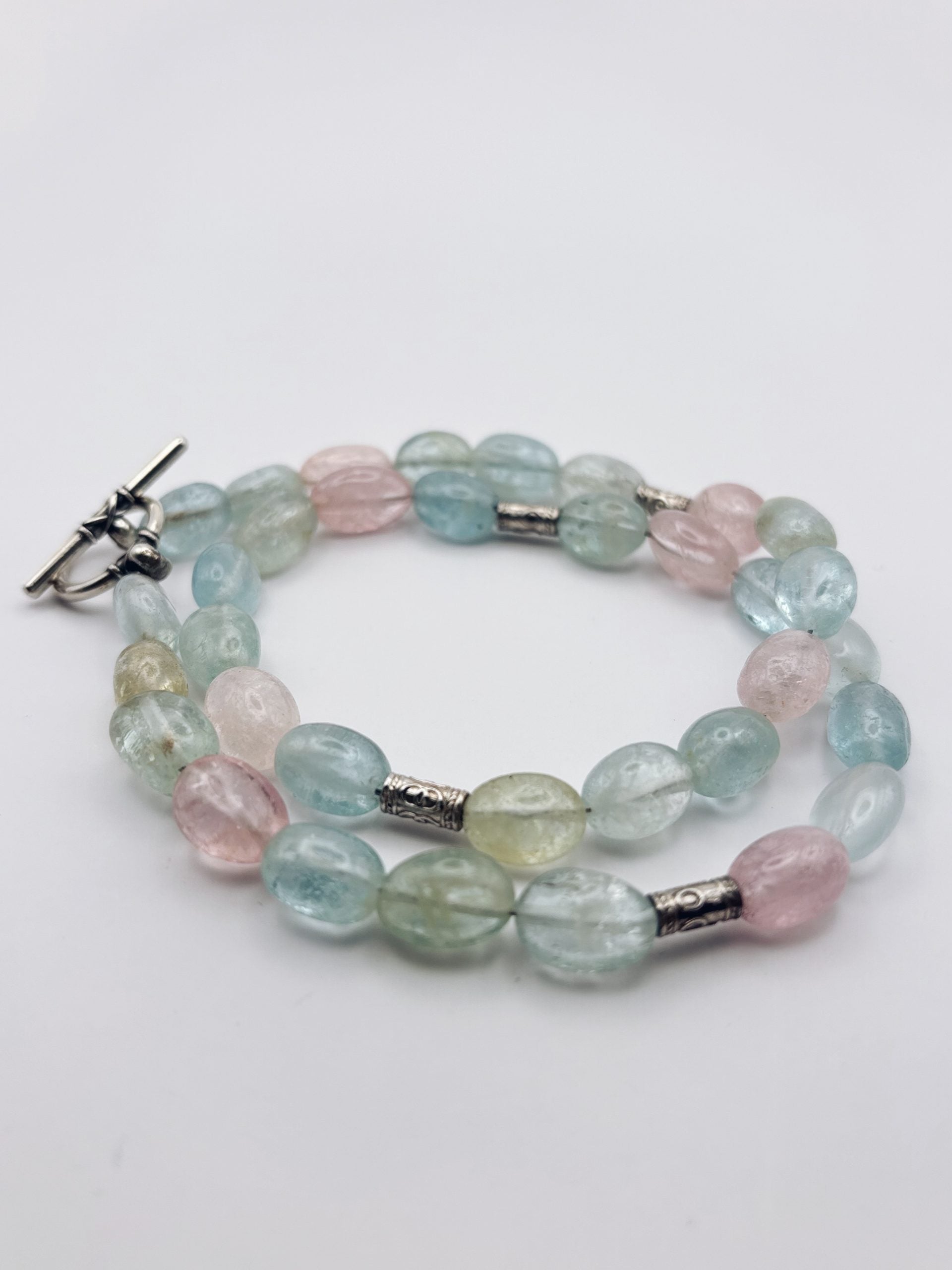 Detail shot of the secure, hand-polished 925 sterling silver lock on the beaded necklace