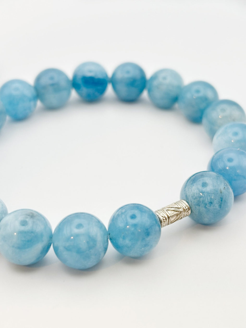 Aquamarine Beaded Bracelet: Sterling Silver Water Symbol, Calming Gemstone image 0