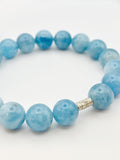 Aquamarine Beaded Bracelet: Sterling Silver Water Symbol, Calming Gemstone image 0
