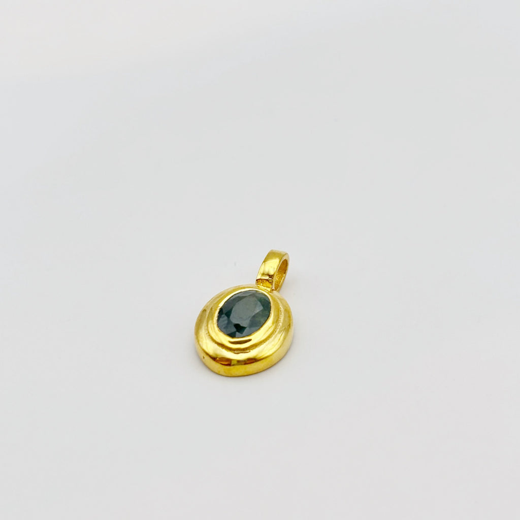 September Birthstone Sapphire Pendant Oval Blue Sapphire in Brass Necklace image 4