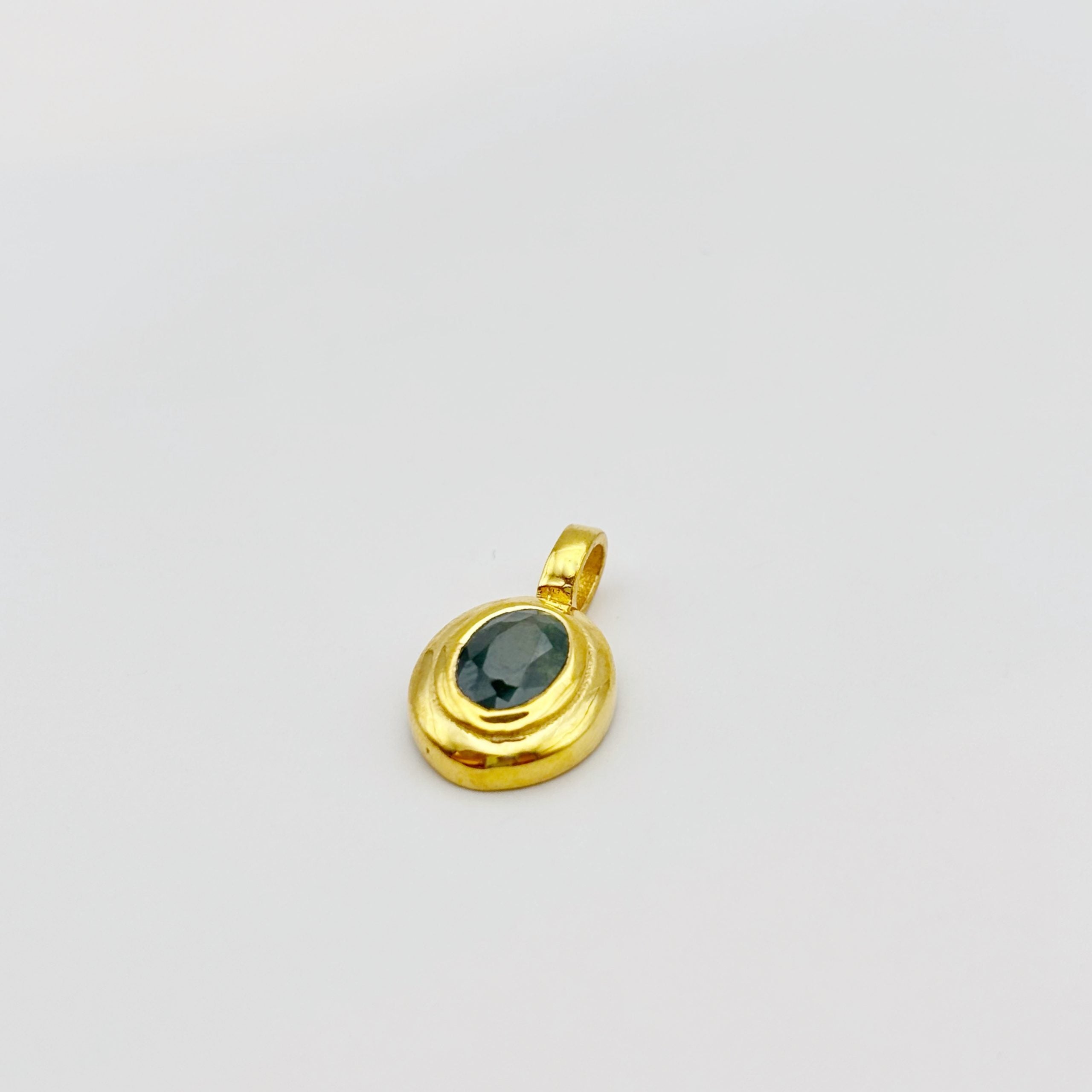 September Birthstone Sapphire Pendant Oval Blue Sapphire in Brass Necklace image 4