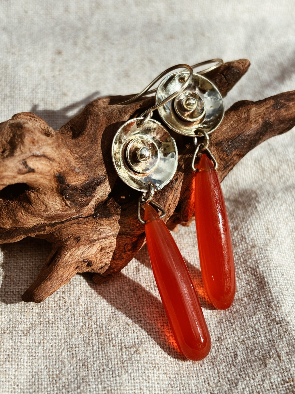 Natural Carnelian and Brass Earrings