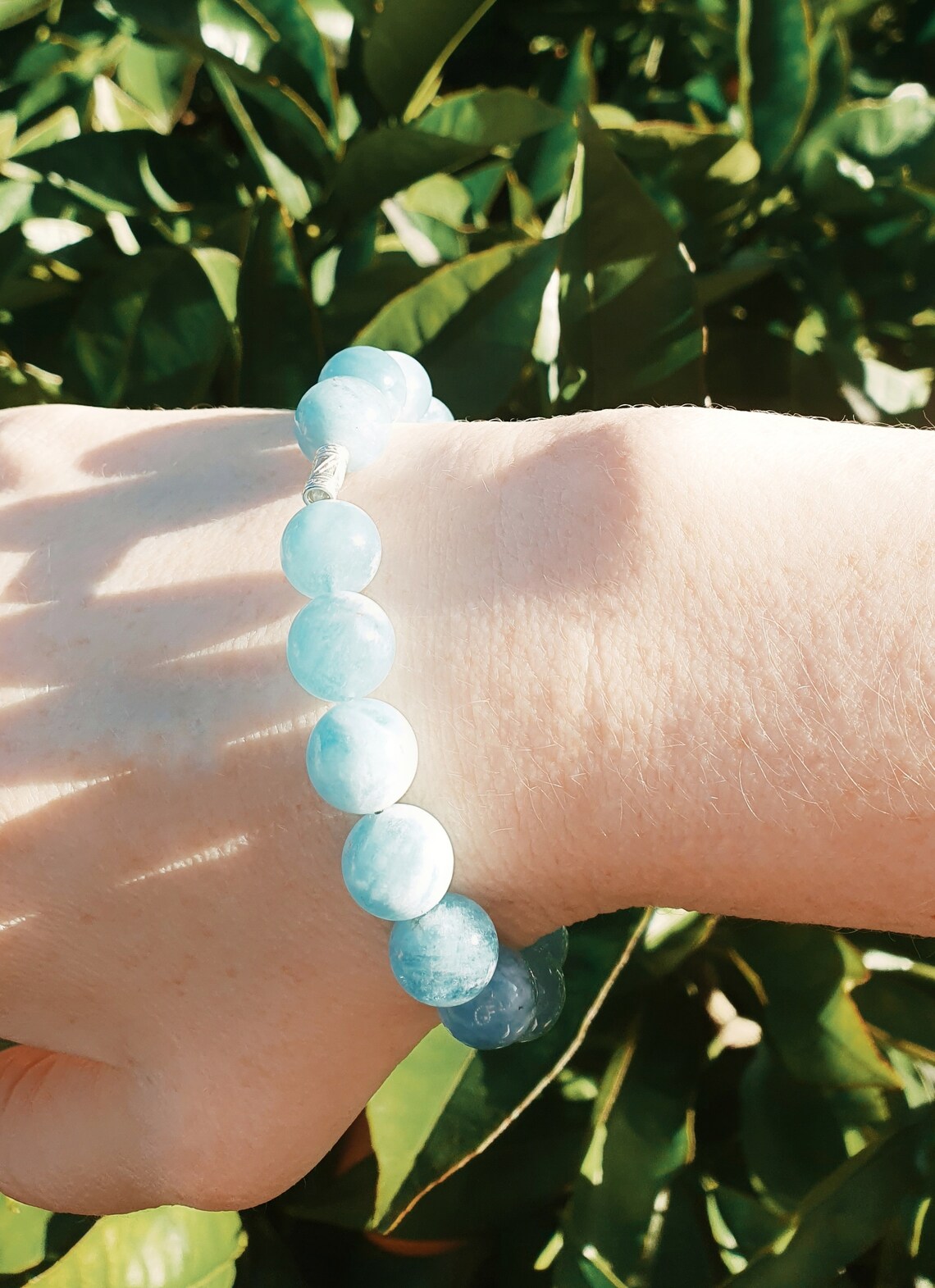 Aquamarine Beaded Bracelet: Sterling Silver Water Symbol, Calming Gemstone image 4
