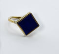 Lapis Lazuli Rhombus Ring in Polished Brass | Sacred Geometry Jewellery Australia image 0
