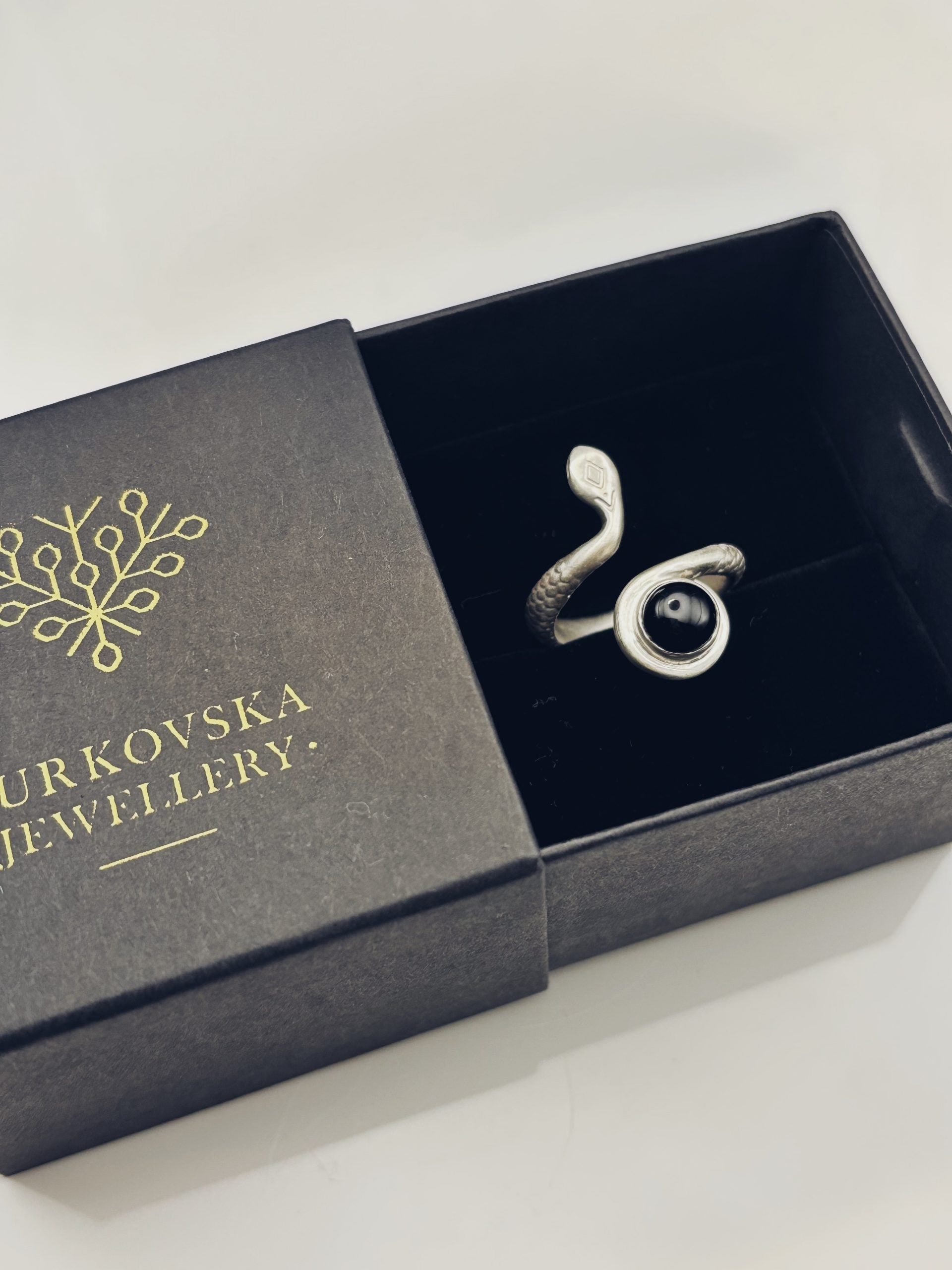 Black Onyx Snake Ring | Solid Sterling Silver Jewellery image 1