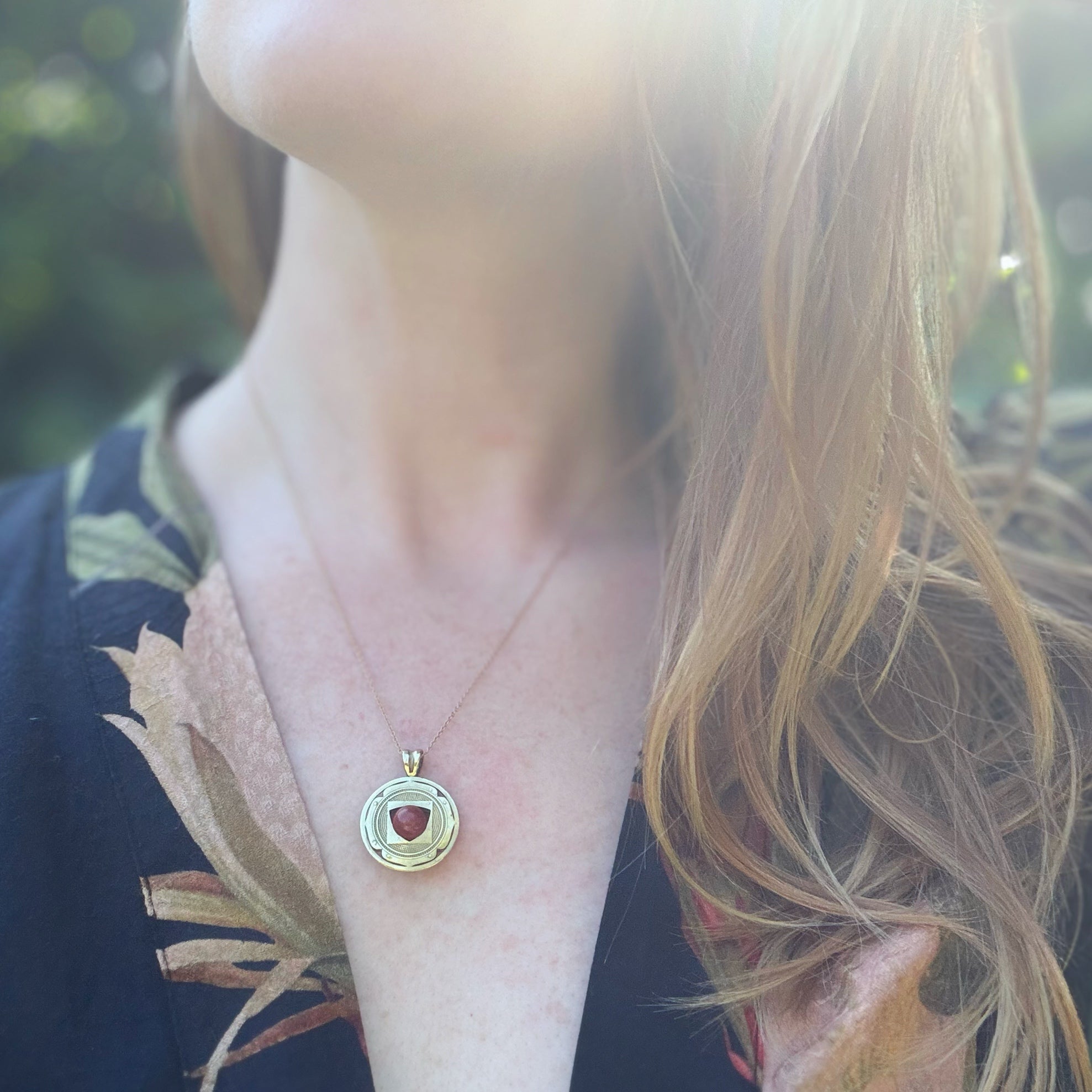 Root Chakra Pendant – Red Jasper in Brass | Grounding Energy Amulet image 1