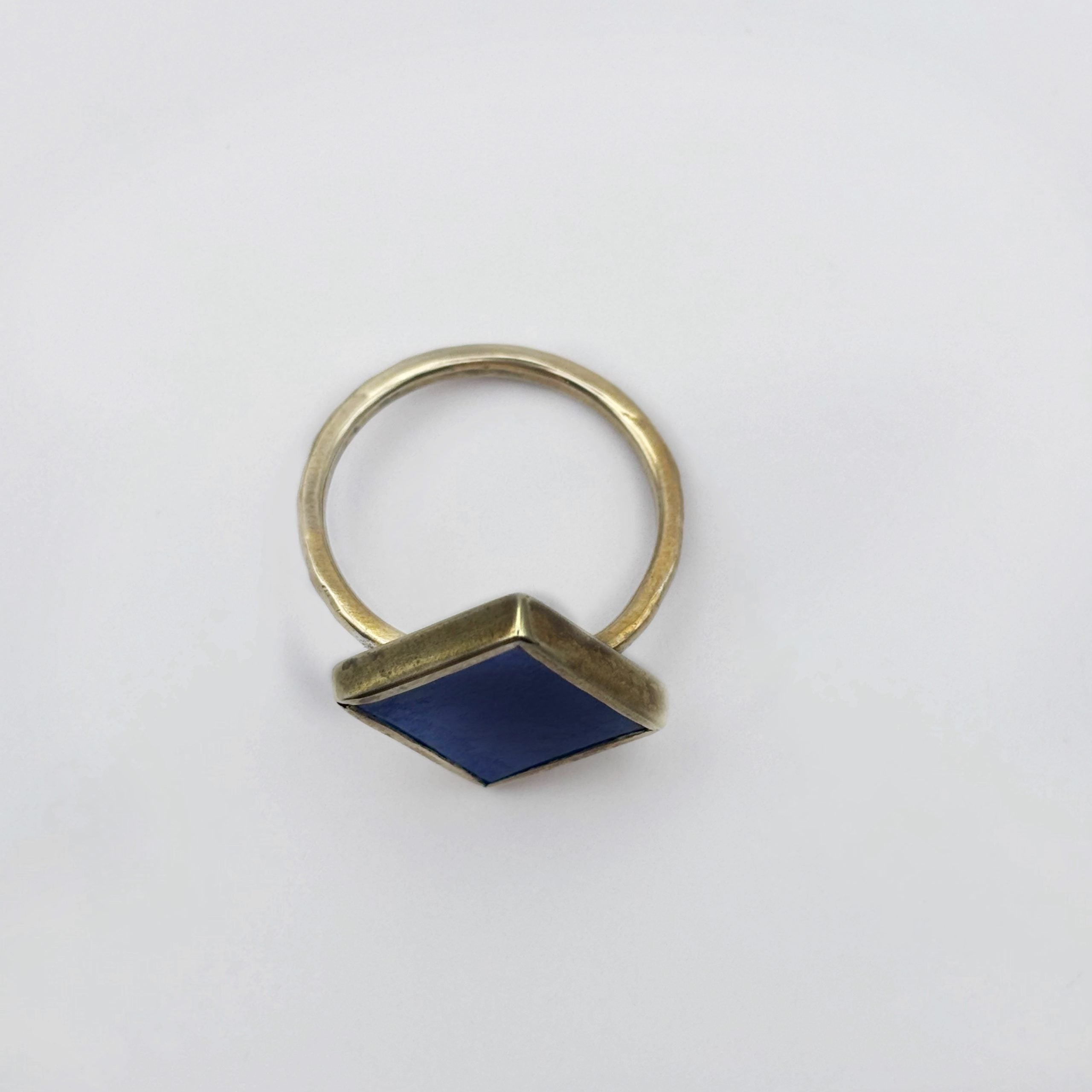 Lapis Lazuli Rhombus Ring in Polished Brass | Sacred Geometry Jewellery Australia image 1