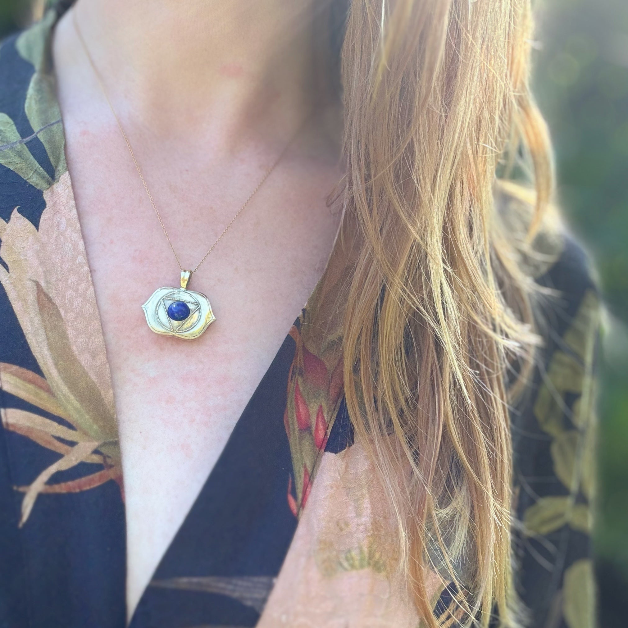 Brass Third Eye Pendant with Lapis Lazuli Handcrafted Chakra Necklace image 1