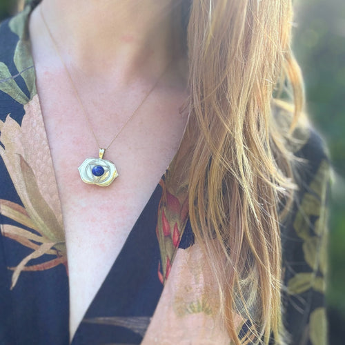 Brass Third Eye Pendant with Lapis Lazuli Handcrafted Chakra Necklace image 1