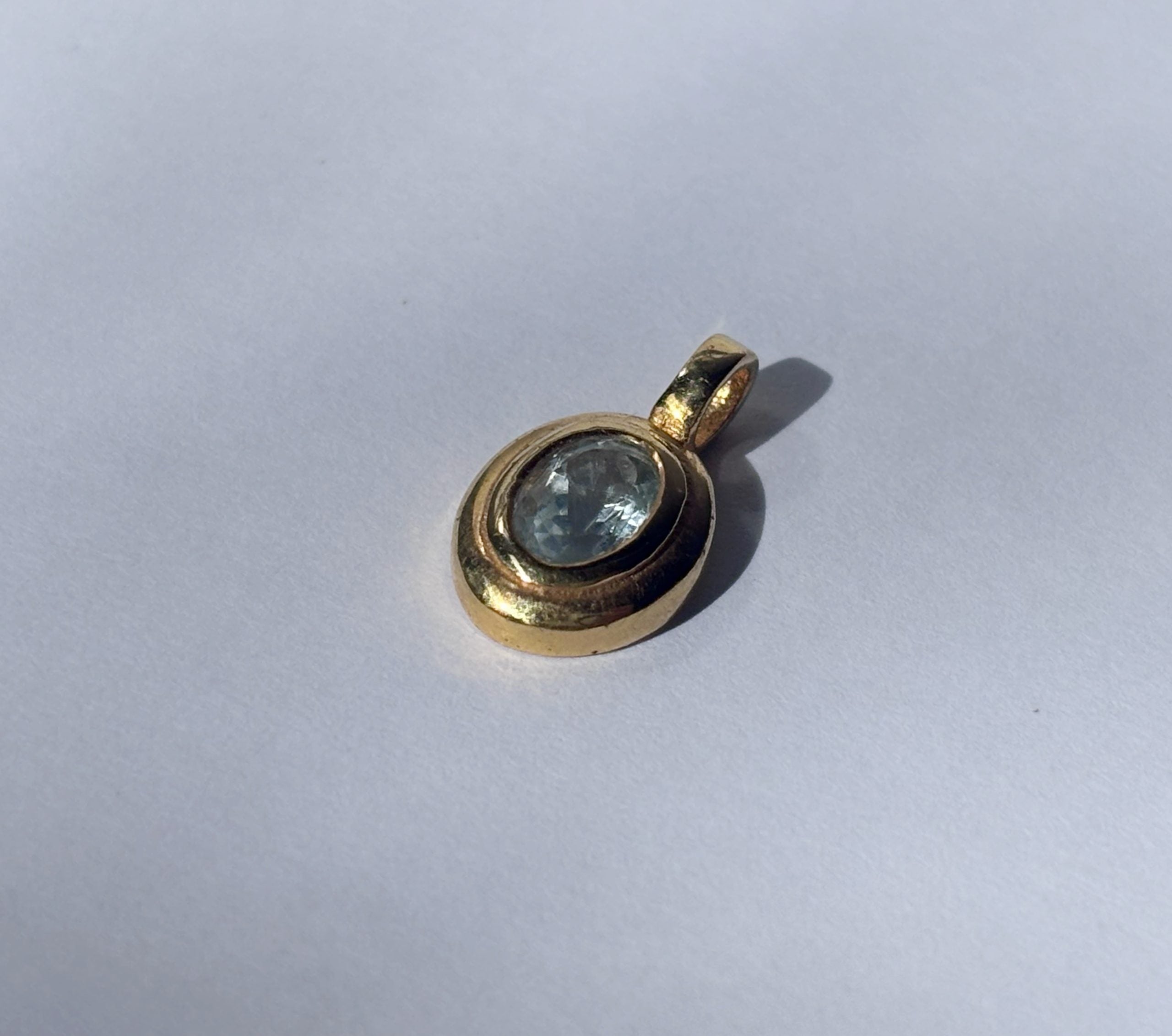 March Birthstone Jewellery Oval Aquamarine Brass Bezel Pendant Necklace