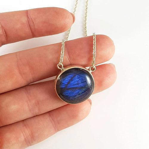 Pendant Round Labradorite on Silver Chain image 1