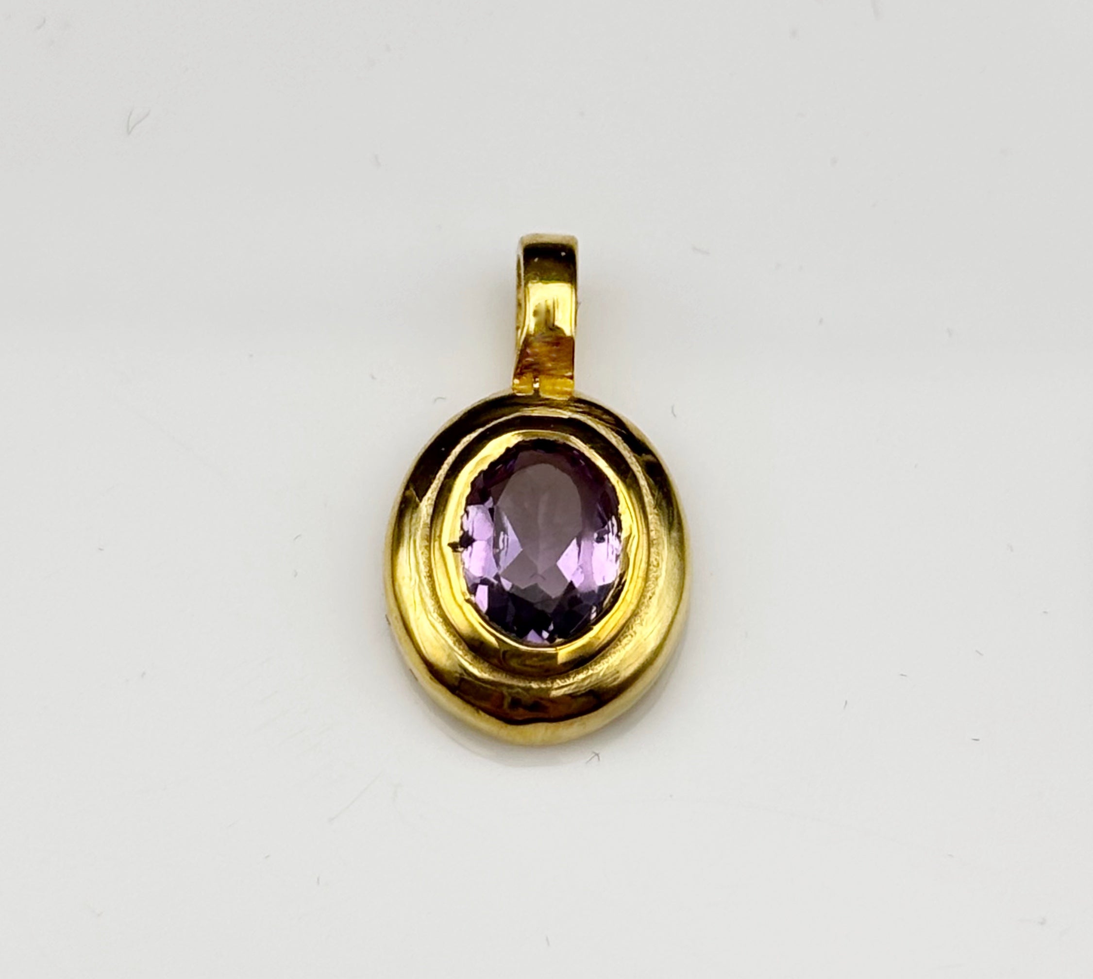 Natural Amethyst February birthstone pendant in polished brass, handmade in Australian studio