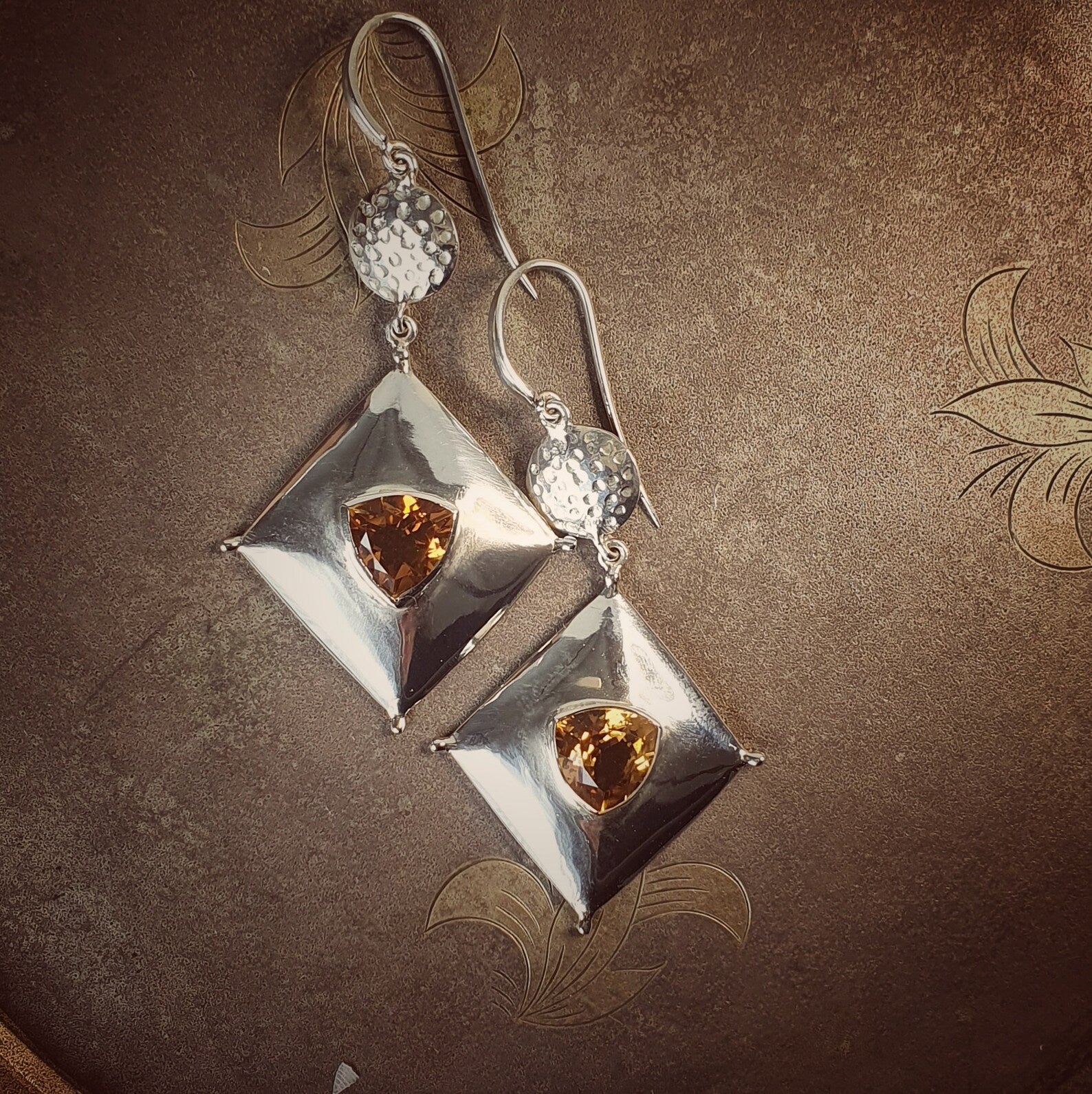 Dangle Rhombus Citrine Earrings | Hand-Fabricated Sterling Silver